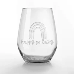 Creative Products Happy Go Lucky 15oz Engraved Stemless Wine Glass
