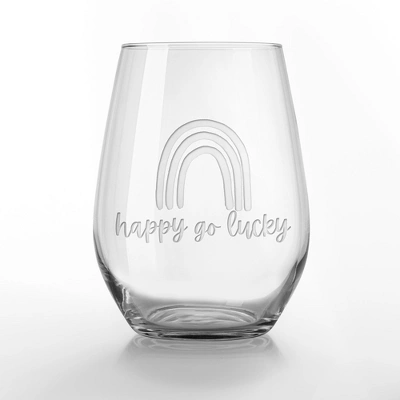 Creative Products Happy Go Lucky 15oz Engraved Stemless Wine Glass 1 Creative Products Happy Go Lucky 15oz Engraved Stemless Wine Glass