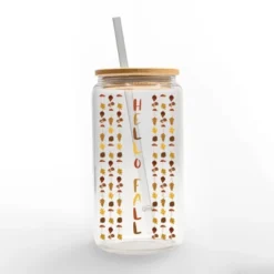 Creative Products Hello Fall Leaf Border 16 Oz. Glass Can Cup