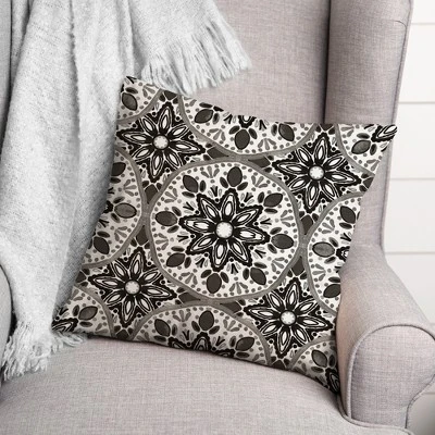 Creative Products Faded Black Gray Medallions 18x18 Indoor / Outdoor Pillow 2 Creative Products Faded Black Gray Medallions 18x18 Indoor / Outdoor Pillow - Image 2