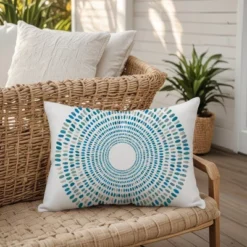 Creative Products Round Blue Dashes 14x20 Indoor / Outdoor Pillow -Home Decor GUEST 3dba888a ce9b 4a16 8ec3 d982b186365e