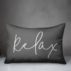 Creative Products Relax Thin Script Grey And White 14x20 Indoor / Outdoor Pillow