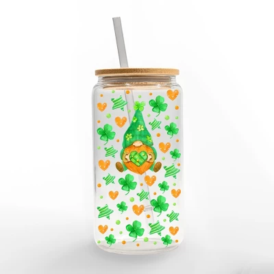 Creative Products Irish Gnome 16oz Glass Can Cup 1 Creative Products Irish Gnome 16oz Glass Can Cup