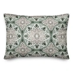 Creative Products Faded Gray Green Medallions 14x20 Indoor / Outdoor Pillow