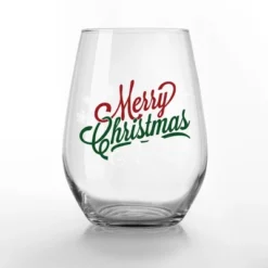 Creative Products Merry Christmas Script 15 Oz. Printed Stemless Wine Glass