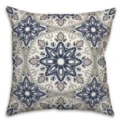 Creative Products Faded Blue Gray Medallions 18x18 Indoor / Outdoor Pillow