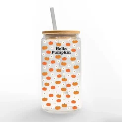 Creative Products Hello Pumpkin Daisy Pattern 16 Oz. Glass Can Cup