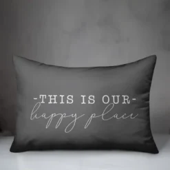 Creative Products This Is Our Happy Place Grey And White 14x20 Indoor / Outdoor Pillow