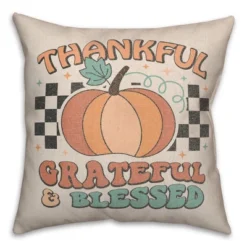 Creative Products Thankful Grateful Blessed Check 18 X 18 Indoor / Outdoor Pillow