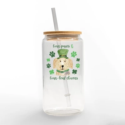 Creative Products Four Paws Four Leaf Clover 16oz Glass Can Cup 1 Creative Products Four Paws Four Leaf Clover 16oz Glass Can Cup